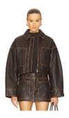 Grlfrnd Cropped Leather Patch Pocket Jacket In 브라운
