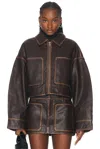 Grlfrnd Cropped Leather Patch Pocket Jacket In Brown