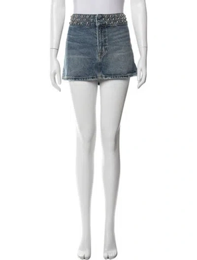 Pre-owned Grlfrnd Distressed Accents Mini Skirt In Blue