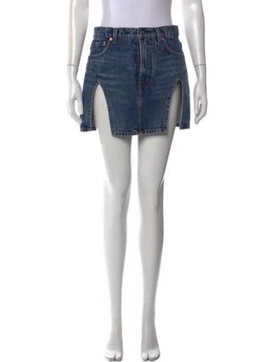 Pre-owned Grlfrnd Distressed Accents Mini Skirt In Blue