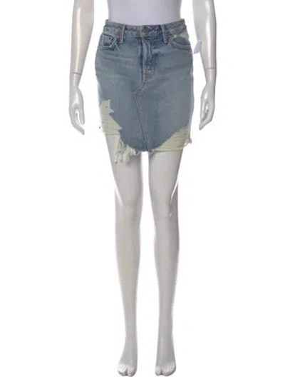 Pre-owned Grlfrnd Distressed Accents Mini Skirt In Blue