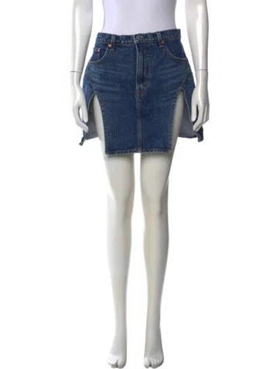 Pre-owned Grlfrnd Distressed Accents Mini Skirt In Blue