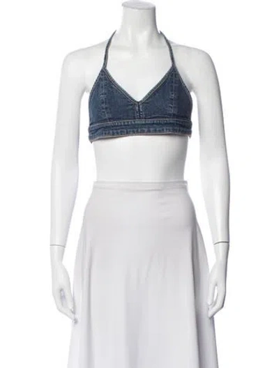 Pre-owned Grlfrnd Halterneck Sleeveless Crop Top In Blue