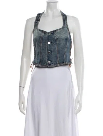 Pre-owned Grlfrnd Halterneck Sleeveless Crop Top W/ Tags In Blue