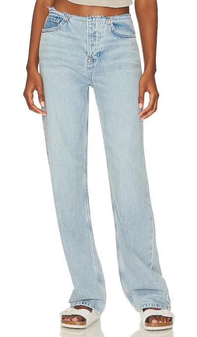 Grlfrnd Jordan Low Rise Frayed Waist Boyfriend In Blue