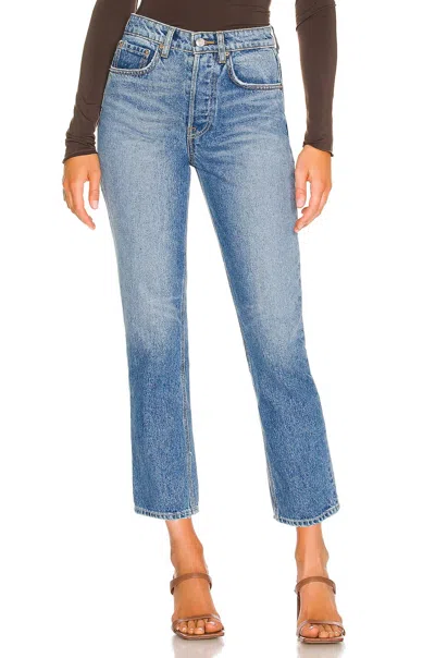 Grlfrnd Karolina High Rise Straight Crop Jeans In Long Island In Blue
