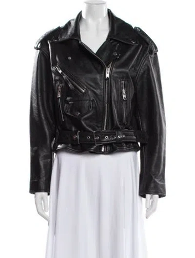 Pre-owned Grlfrnd Leather Biker Jacket In Black