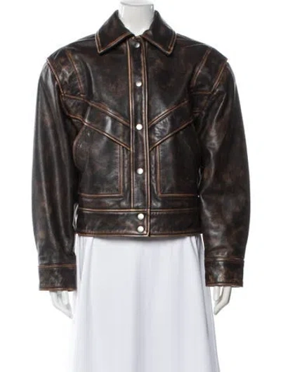 Pre-owned Grlfrnd Leather Biker Jacket In Brown