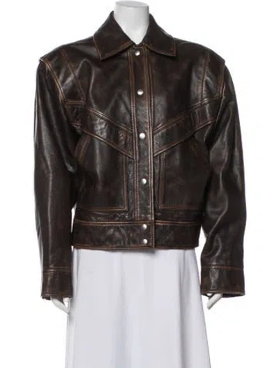 Pre-owned Grlfrnd Leather Biker Jacket In Brown