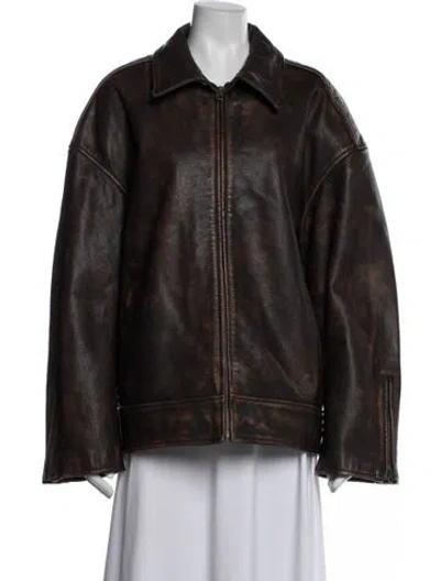 Pre-owned Grlfrnd Leather Biker Jacket In Brown