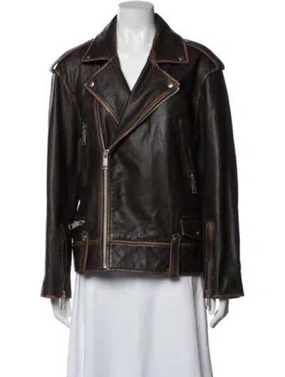 Pre-owned Grlfrnd Leather Biker Jacket In Brown