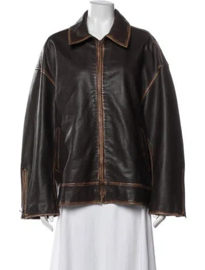 Pre-owned Grlfrnd Leather Biker Jacket In Brown