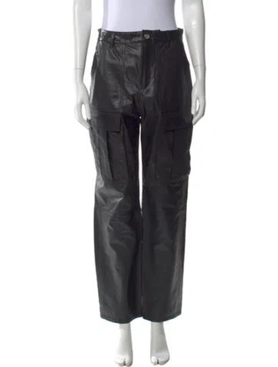 Pre-owned Grlfrnd Leather Straight Leg Pants In Black