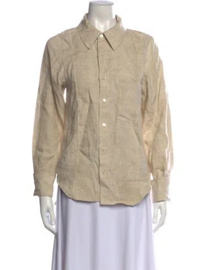 Pre-owned Grlfrnd Linen Long Sleeve Button-up Top In Neutrals