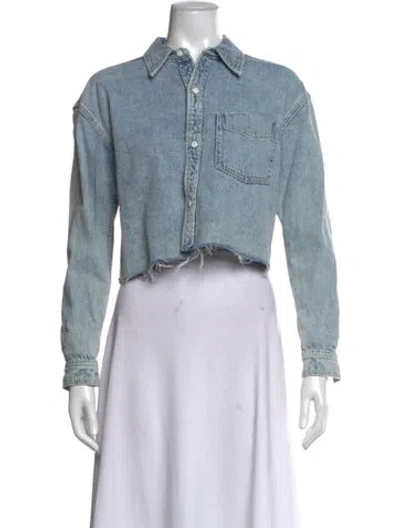 Pre-owned Grlfrnd Long Sleeve Crop Top In Blue