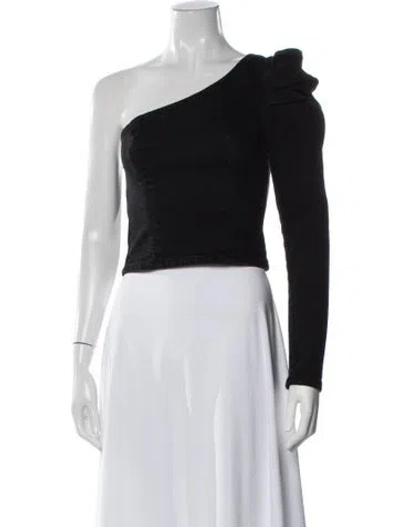 Pre-owned Grlfrnd One-shoulder Long Sleeve Crop Top In Black