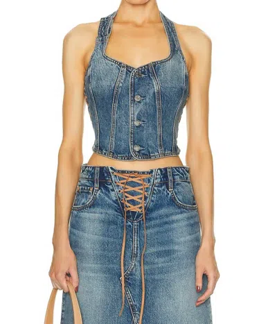 Grlfrnd Phoebe Laced Halter Top In Nashville Suede In Blue