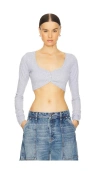 Grlfrnd Rib Button Through Crop Top In 헤더 그레이