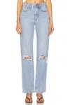Grlfrnd Sara Super High Rise Slim Straight Jeans In Red Rock In Blue