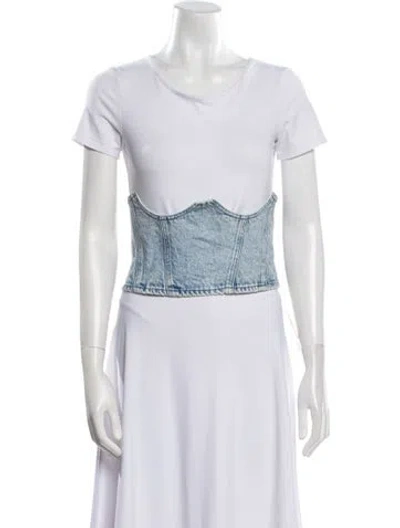Pre-owned Grlfrnd Scoop Neck Short Sleeve Crop Top In White