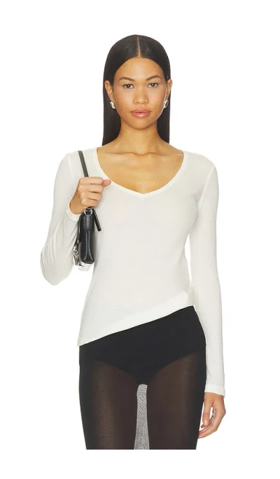 Grlfrnd Sheer V-neck Tee In White