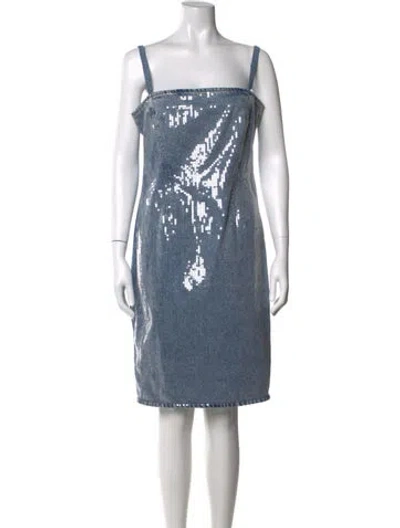 Pre-owned Grlfrnd Square Neckline Knee-length Dress In Blue