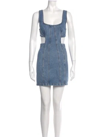 Pre-owned Grlfrnd Square Neckline Mini Dress In Blue