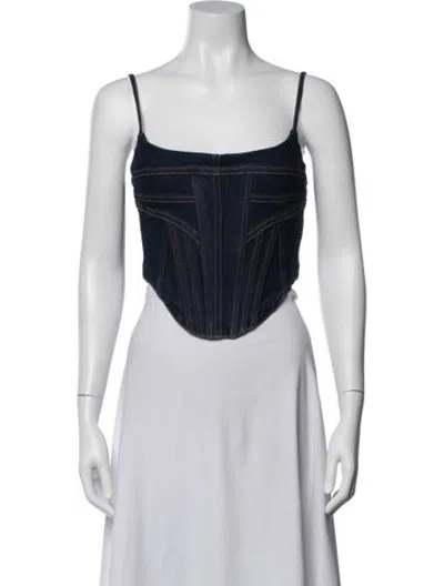 Pre-owned Grlfrnd Square Neckline Sleeveless Crop Top In Black