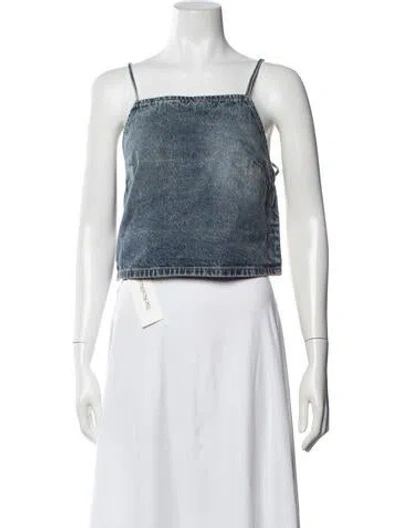 Pre-owned Grlfrnd Square Neckline Sleeveless Crop Top In Blue