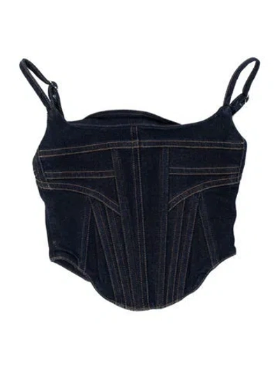 Pre-owned Grlfrnd Square Neckline Sleeveless Crop Top In Blue