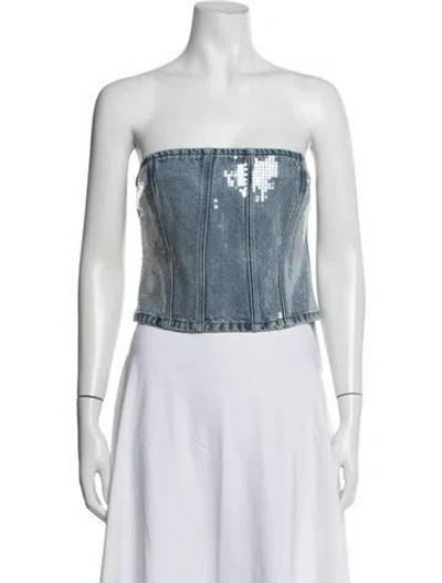 Pre-owned Grlfrnd Strapless Crop Top In Blue