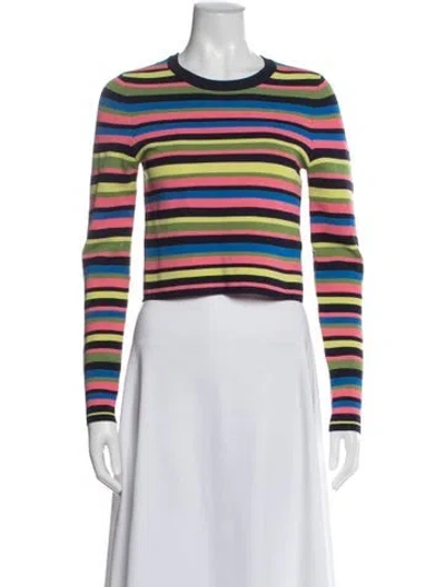 Pre-owned Grlfrnd Striped Crew Neck Crop Top In Blue