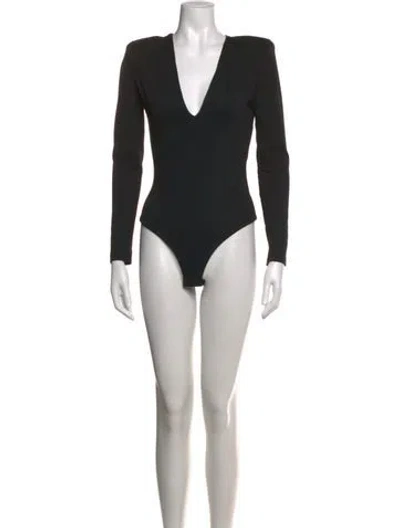 Pre-owned Grlfrnd V-neck Long Sleeve Bodysuit In Black