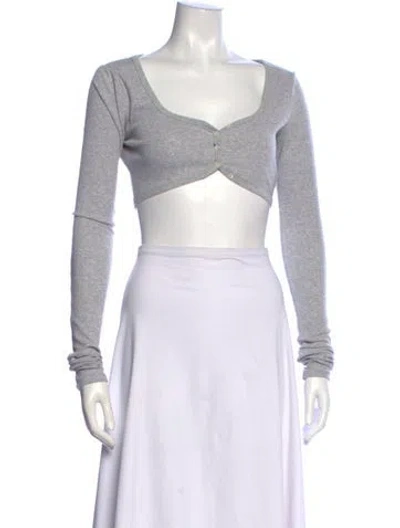 Pre-owned Grlfrnd V-neck Long Sleeve Crop Top In Gray