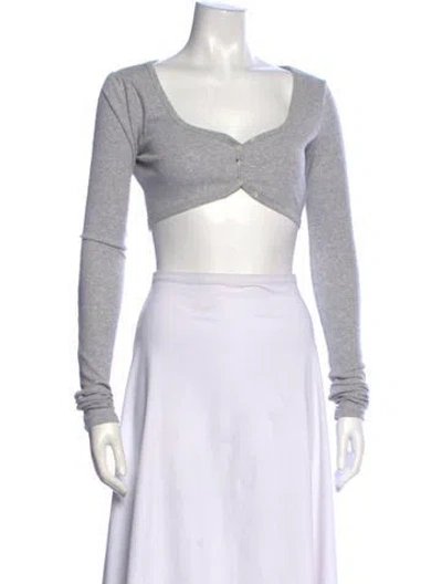 Pre-owned Grlfrnd V-neck Long Sleeve Crop Top In Grey