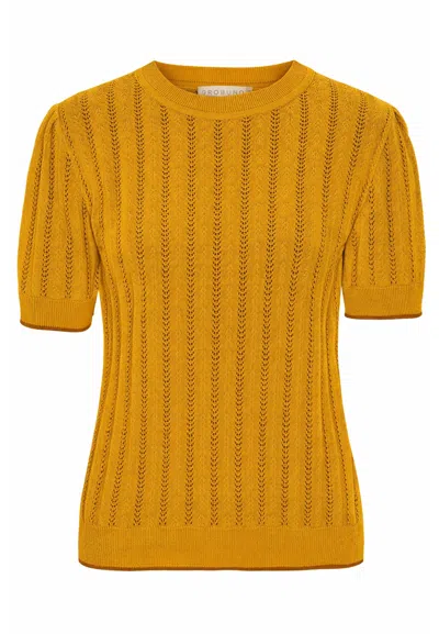 Grobund Women's Brown  Almine Tee – In Golden With Contrast Trim In Yellow