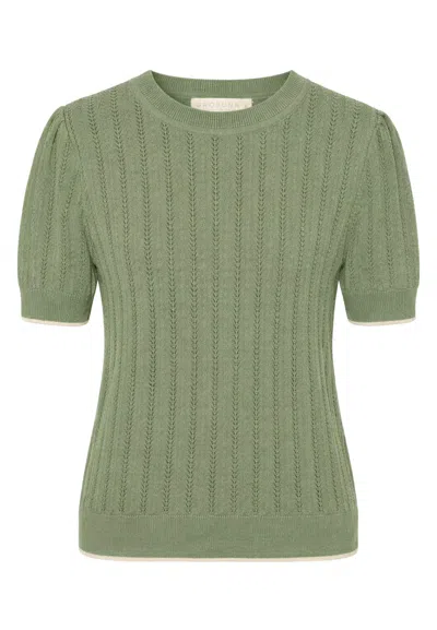 Grobund Women's Green  Almine Tee – In Sage With Contrast Trim