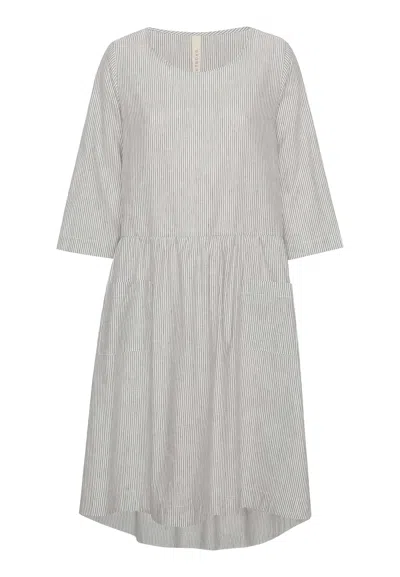 Grobund Women's Grey The  Nuka Dress - The One With Stripes In Linen And Cotton