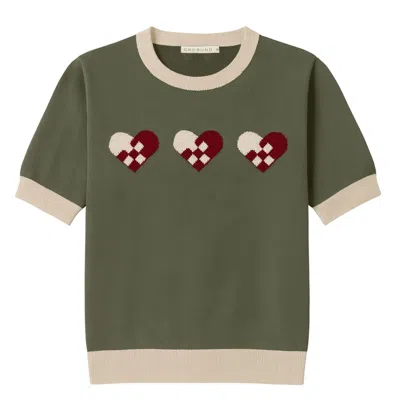 Grobund Women's  Alva Tee - The Green One With Christmas Hearts