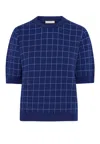 Grobund Women's  Alva Tee - With Navy Blue Grid In Blue