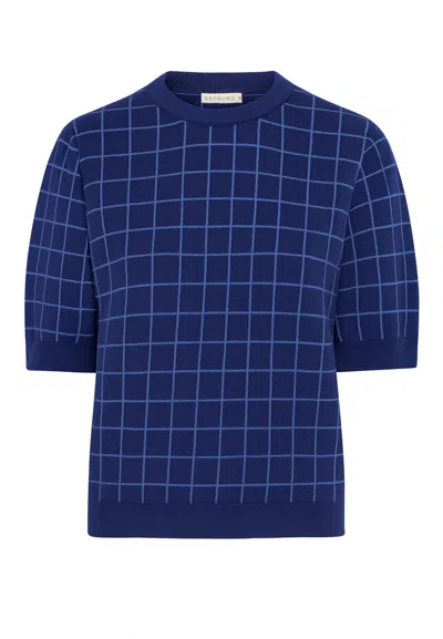 Grobund Women's  Alva Tee - With Navy Blue Grid