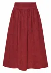 Grobund Women's  Mette Skirt - The Long One In Dark Red Corduroy In Red
