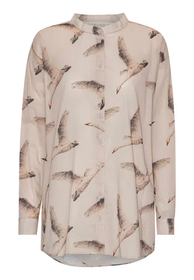 Grobund Women's Neutrals The  Liva Shirt - The One With Beautiful Geese In Gold