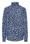 Grobund Women's The  Sonja Shirt - The One With A High Collar In Blue With Flowers In Blue