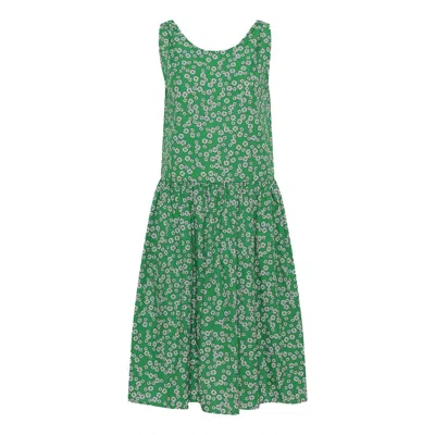 Grobund Women's The  Vilma Dress - The Reversible One In Green With Flowers