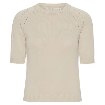 Grobund Women's White  Freja Knit Tee - The One In Beige