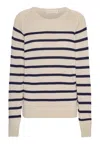 Grobund Women's White  Helga Knit Sweater - The One With Blue Stripes In White