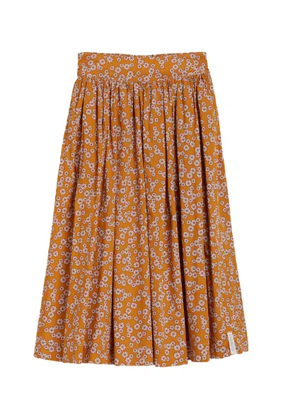 Grobund Women's Yellow / Orange  Mette Skirt - The Long One In Turmeric With Flowers In Yellow/orange