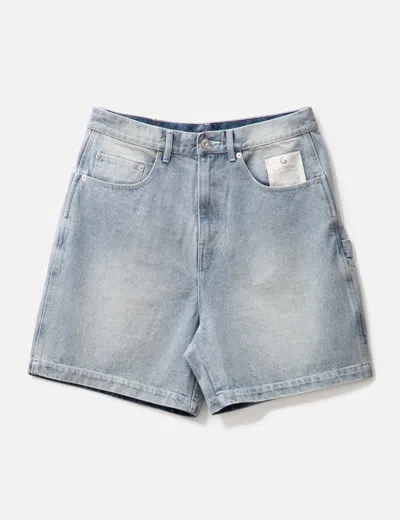 Grocery X Icecream Embroidery Logo Washed Denim Shorts In Blue