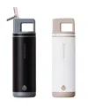 Grosche Alpine Flip 'n Sip Insulated, Leakproof Water Bottle With Straw, 20 Oz, 2pk In Black White